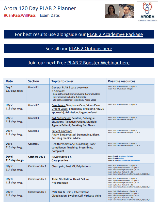 Download a Free UKMLA PLAB 2 Planner